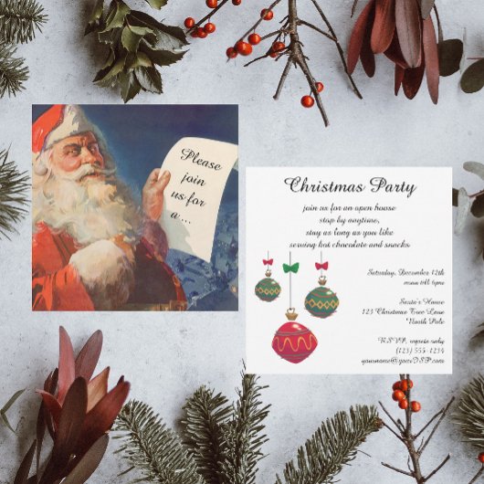 Vintage Noël, Retro Santa Claus Invitation