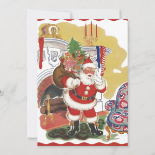 Vintage Noël, Retro Santa Claus Invitation