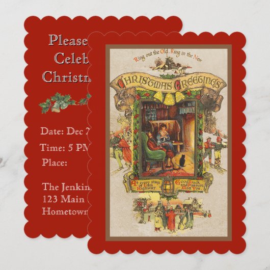 Vintage Noël Salutation Party Invitation (Devant / Derrière)