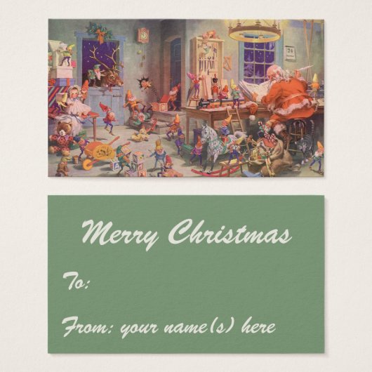 Vintage Noël, Santa Claus avec Elves Atelier (Devant & derrière)