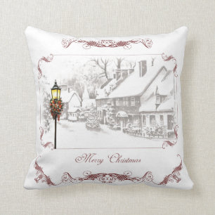 Vintage Noël Ville Coussin victorien