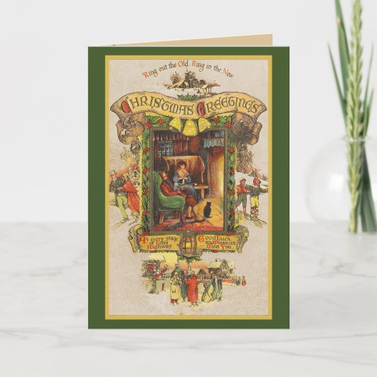 Vintage Noël Voeux Fold Carte (Devant)