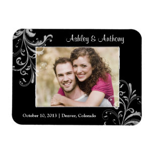 Vintage noir blanc Floral Photo Mariage Magnet