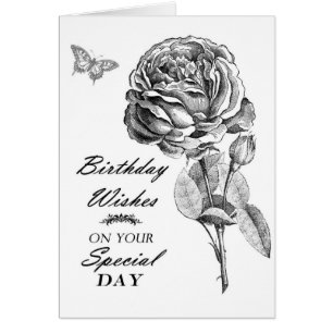 Vintage noir blanc rose anniversaire voeu typograp