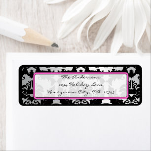 Vintage noir Damask rose et Étiquette de adresse a