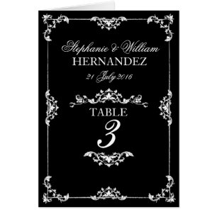 Vintage noir et blanc Mariage Floral Numéro de tab