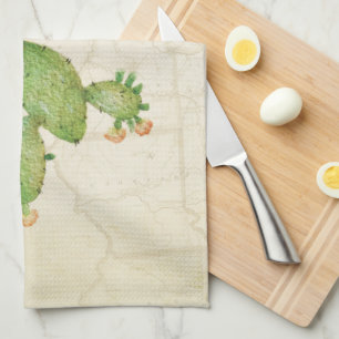 Vintage Nopal Cactus Aquarelle Serviette de cuisin