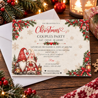 Vintage Nordic Christmas Couples Party Kaart