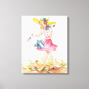 Vintage Nostalgic Girl en toile enveloppée dans le