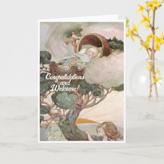 Vintage Nouveau bébé Félicitations Carte Plat (Fleur jaune)