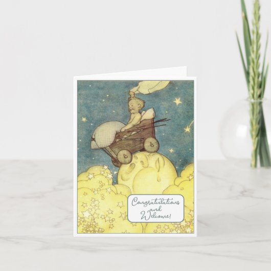 Vintage Nouveau bébé Félicitations Carte Plat (Devant)