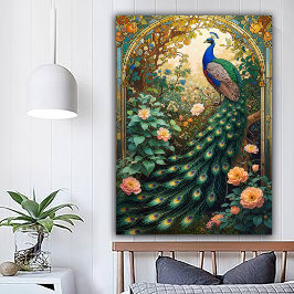 Vintage Nouveau Revival Peacock Window Poster