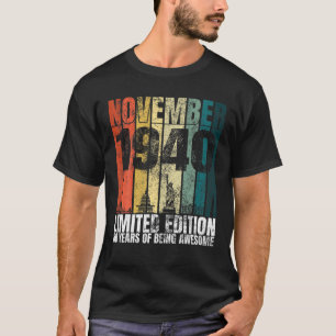 Vintage november 1940 geeft 80 jaar oud 80 jaar ou t-shirt