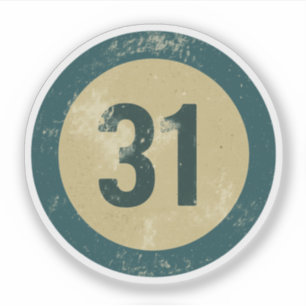 Vintage Nummer 31 Met Afgeplatte Afwerking Sticker