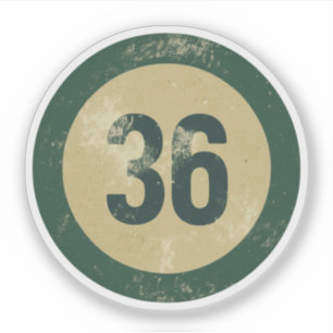 Vintage Nummer 36 Met Afgeplatte Afwerking Sticker