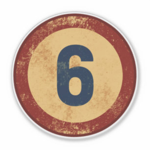 Vintage Nummer 6 met Afgewerkte Look Sticker