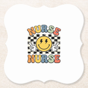 Vintage Nurse Smiley Checkerboard Shirt Design_1 Kartonnen Onderzetters