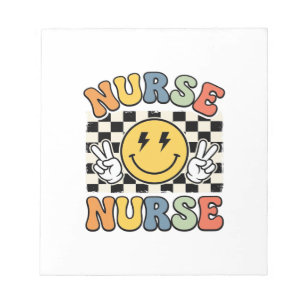 Vintage Nurse Smiley Checkerboard Shirt Design_1 Notitieblok