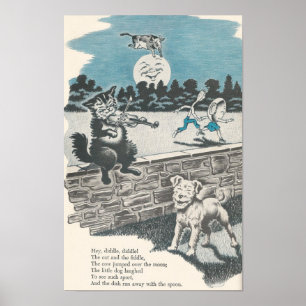 Vintage Nursery Rhyme Hey Diddle Diddle Poster