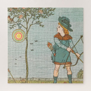 Vintage Nursery Rhyme Illustration Boy Bow Arrow Legpuzzel