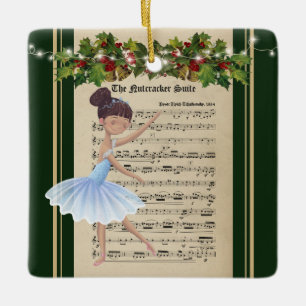 Vintage Nutkraker Sheet Music Brunette Ballerina Keramisch Ornament