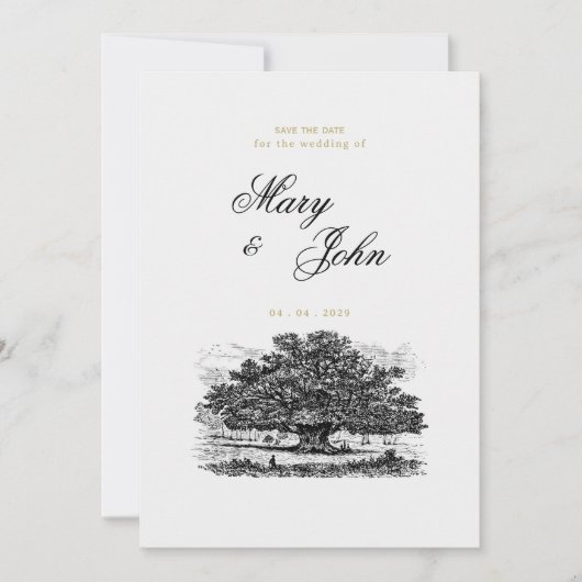 Vintage Oak Tree Elegant Save the Date Invitation Kaart (Voorkant)
