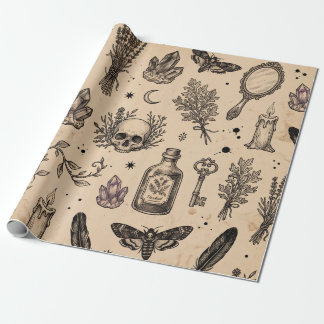 Vintage Occult Apotheek Schedel & Mot Cadeaupapier