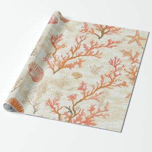 Vintage Oceaanschelp Koraal Zeester Beige Ivoor Cadeaupapier