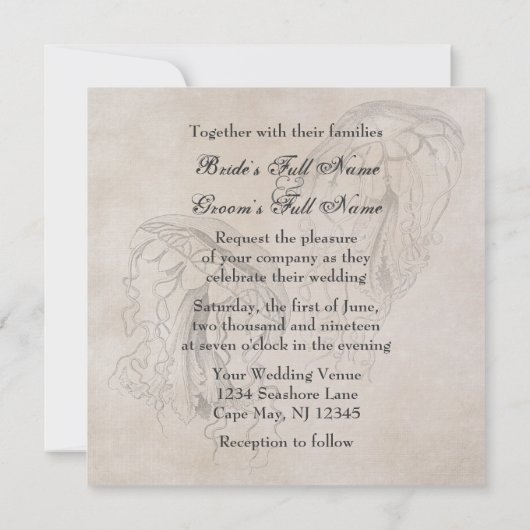 Vintage Ocean Jellyfish Plage Mariage Invitation (Dos)
