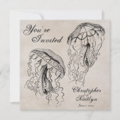 Vintage Ocean Jellyfish Plage Mariage Invitation (Devant)