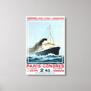 VINTAGE OCEANSTOOMBOOT PARIS LONDEN REIZEN CANVAS AFDRUK