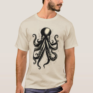 Vintage Octopus Curious Tentacles Ink Illustration T-shirt