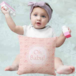 Vintage Oh Baby Perzik Bloemen Toile Strikken Kussen