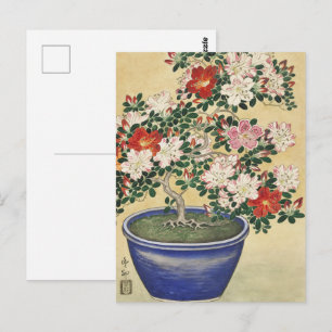 Vintage Ohara Koson Azalea in Blauwe Pot Kunst Briefkaart