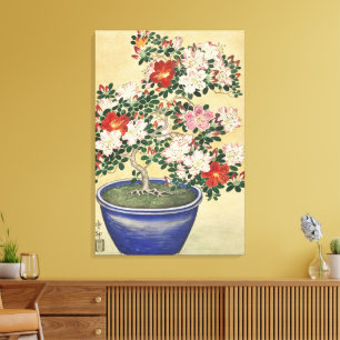 Vintage Ohara Koson Azalea in Blauwe Pot Kunst Canvas Afdruk