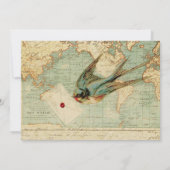 Vintage oiseau et carte Mariage turquoise Enregist (Dos)