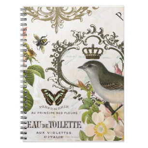 Vintage oiseau français avec carnet de couronne