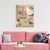 Vintage oiseaux français et jardin toile étirée (Insitu(Salon))