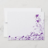 Vintage Oiseaux pourpres Coeurs Mariage RSVP (Dos)