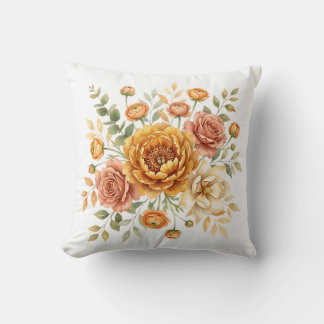 Vintage Oker & Roze Bloemboeket Kussen