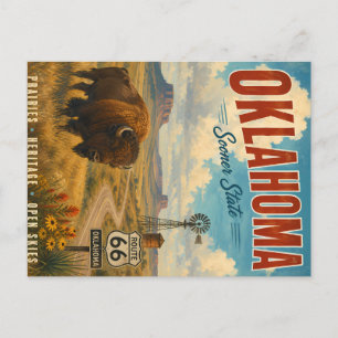 Vintage Oklahoma-reisposter met Bizon en Route Feestdagenkaart