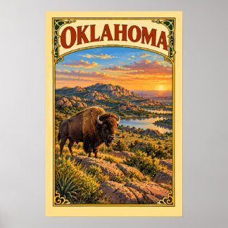 Vintage Oklahoma Wichita Mountains Bizon Reizen Poster