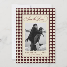 Vintage Old Money Preppy Checkered 2 Photo Wedding Save The Date