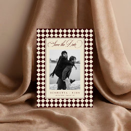 Vintage Old Money Preppy Checkered 2 Photo Wedding Save The Date