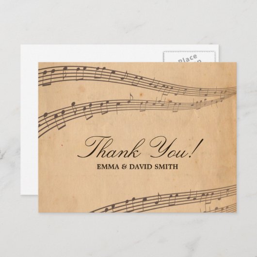 Vintage Old Music Notes Merci Cartes (Devant / Derrière)