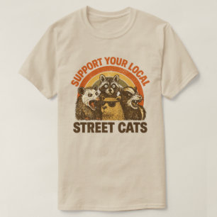 Vintage Ondersteun Lokale Straatkatten ,Wasbeer Op T-shirt