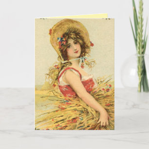 Vintage Oogst Vrouw Wenskaart Kaart