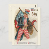 Vintage Oom Sam Thanksgiving Greetings Briefkaart (Voorkant / Achterkant)