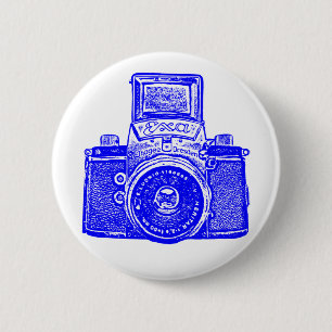 Vintage Oost-Duitse Camera - Blauw Ronde Button 5,7 Cm