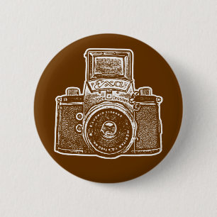 Vintage Oost-Duitse Camera II - Bruin Ronde Button 5,7 Cm